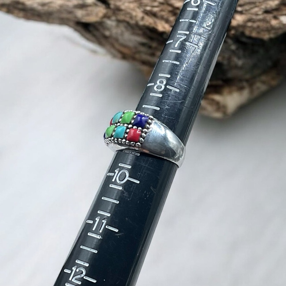 🌺 Sterling Silver Multicolor Stone Ring – Southwest / Zuni Style - Picture 7 of 8